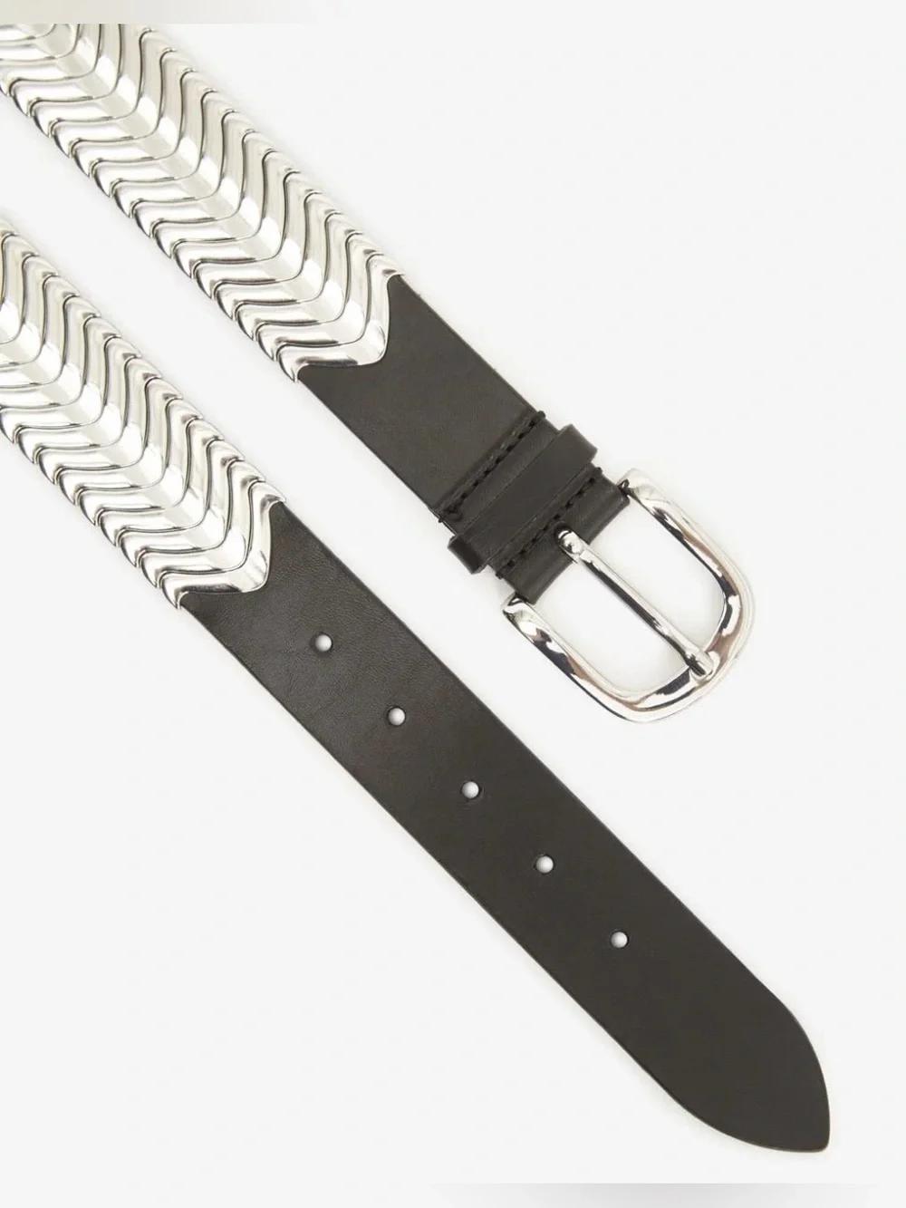 Isabel Marant Black Leather Belt with Silver Chevron Accents
